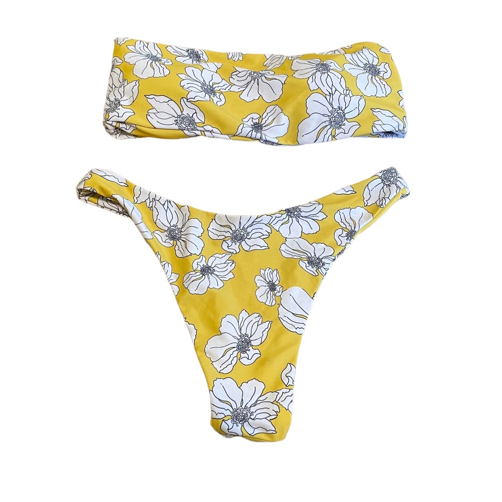 ZAFUL YELLOW FLORAL STRAPLESS THONG BIKINI Size 6